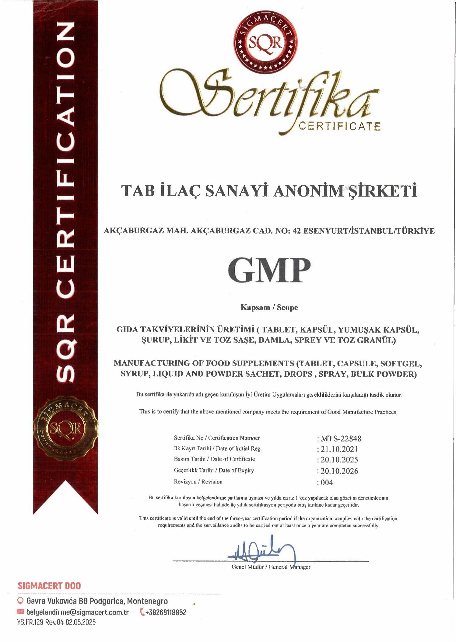 GMP – Gıda Takviyesi