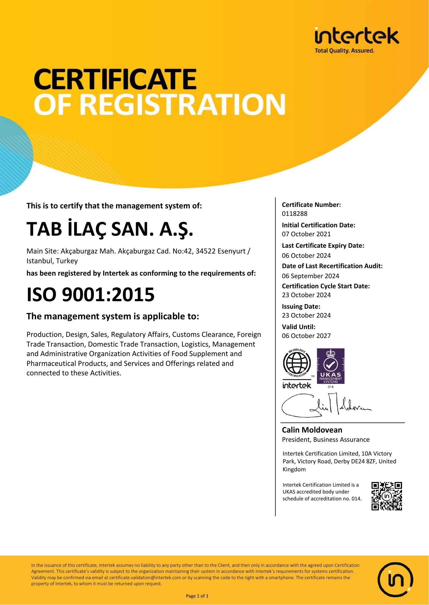 ISO 9001 Kalite Yönetim Sistemi