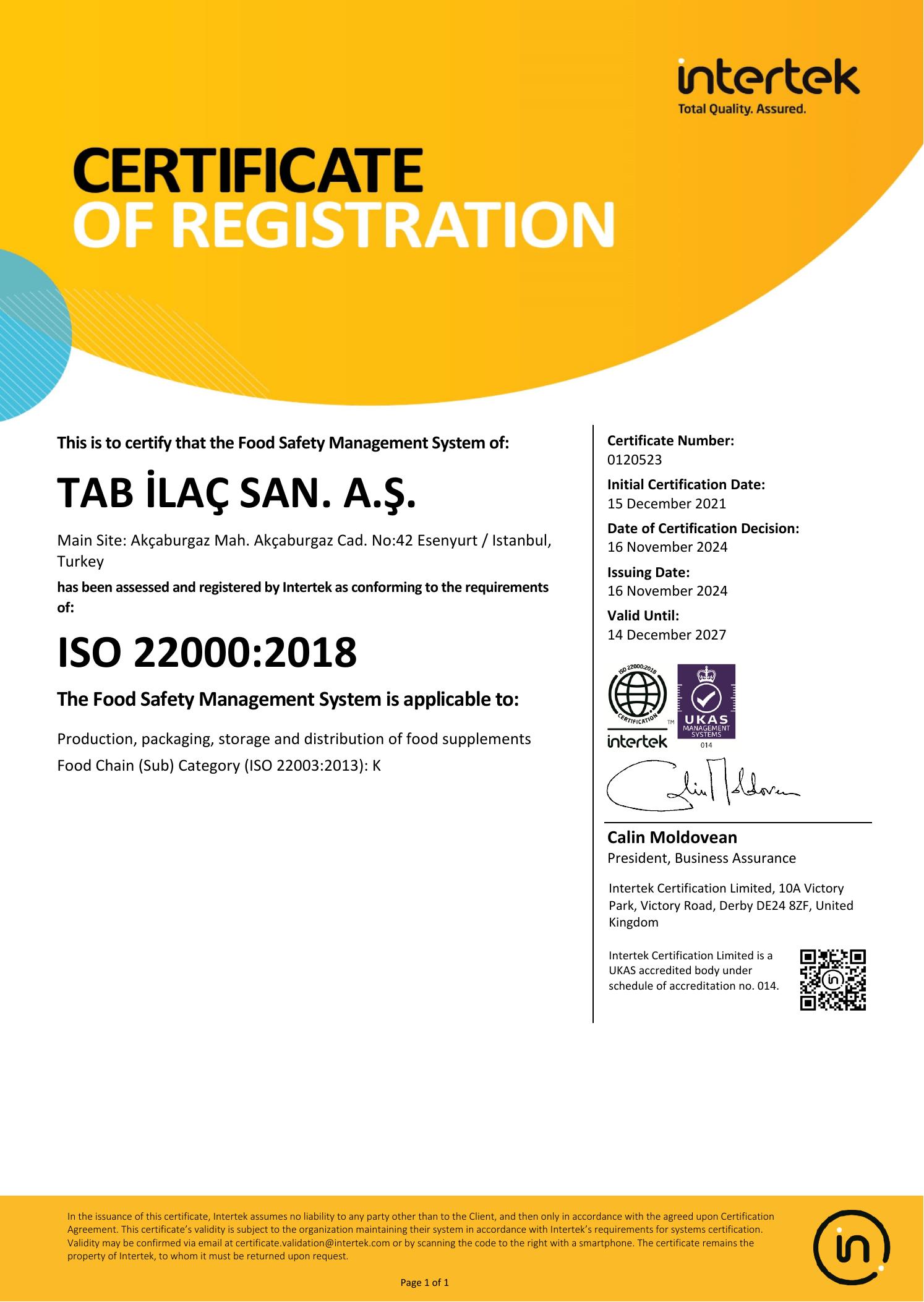 ISO 22000 Gıda Güvenliği Yönetim Sistemi